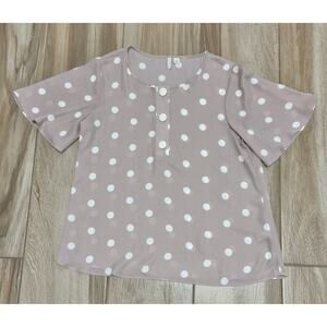 CATO Women's Polka Dot Classic Look Top Blouse Size Medium Pink White Semi Sheer